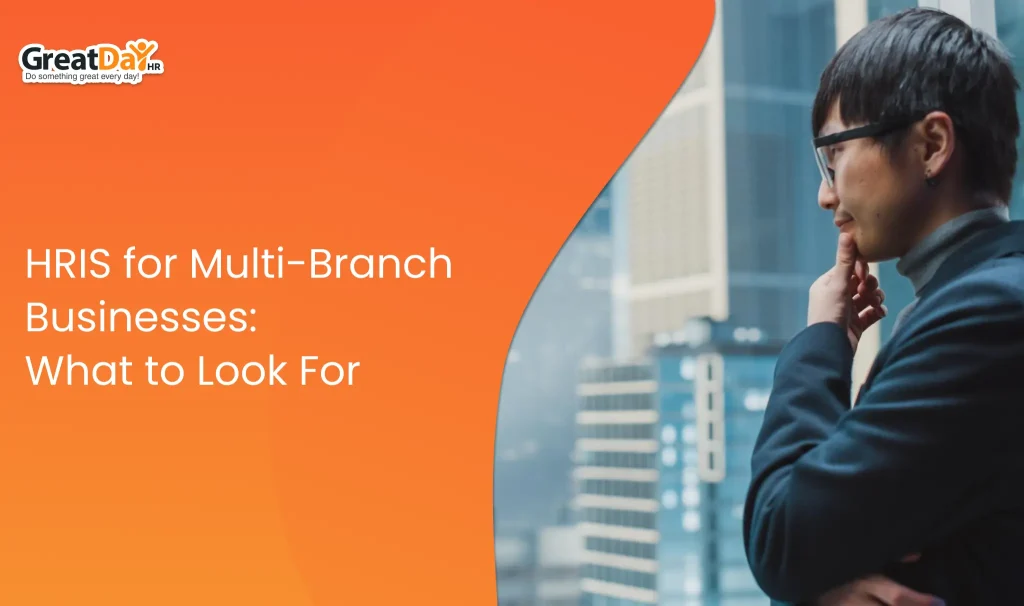 HR manager monitoring employee attendance, payroll, and workforce data across multiple business branches using an HRIS dashboard.